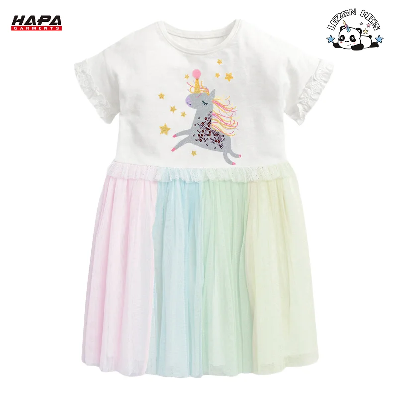 LEZONKIDS - Vestido de verão criativo de malha para meninas, moda de verão, roupas infantis de manga curta para venda direta